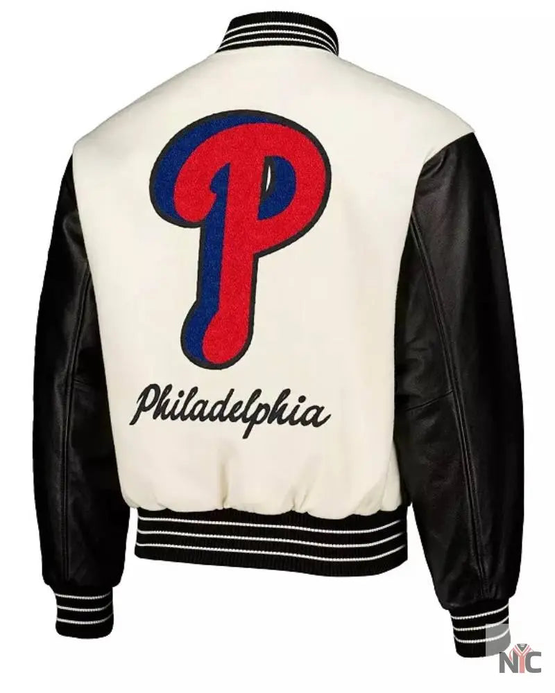 Men’s White Philadelphia Phillies Full-Snap Varsity Jacket NYC Jackets