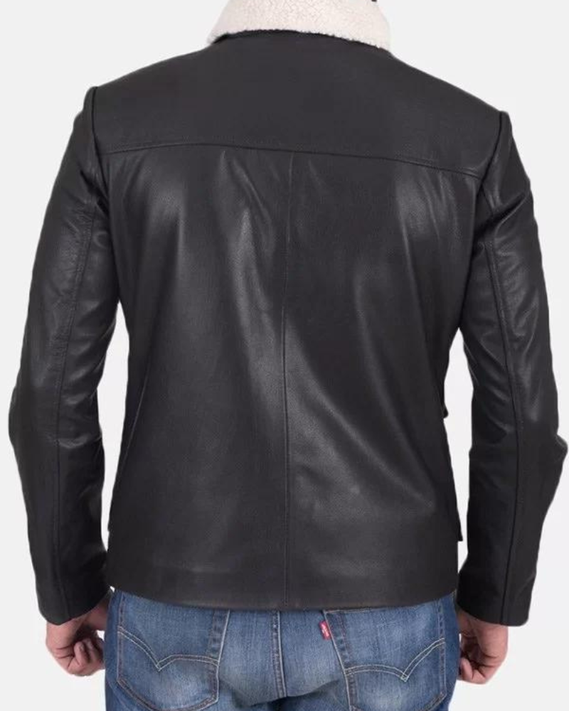 Men’s Flap Pockets Black Leather Jacket NYC Jackets