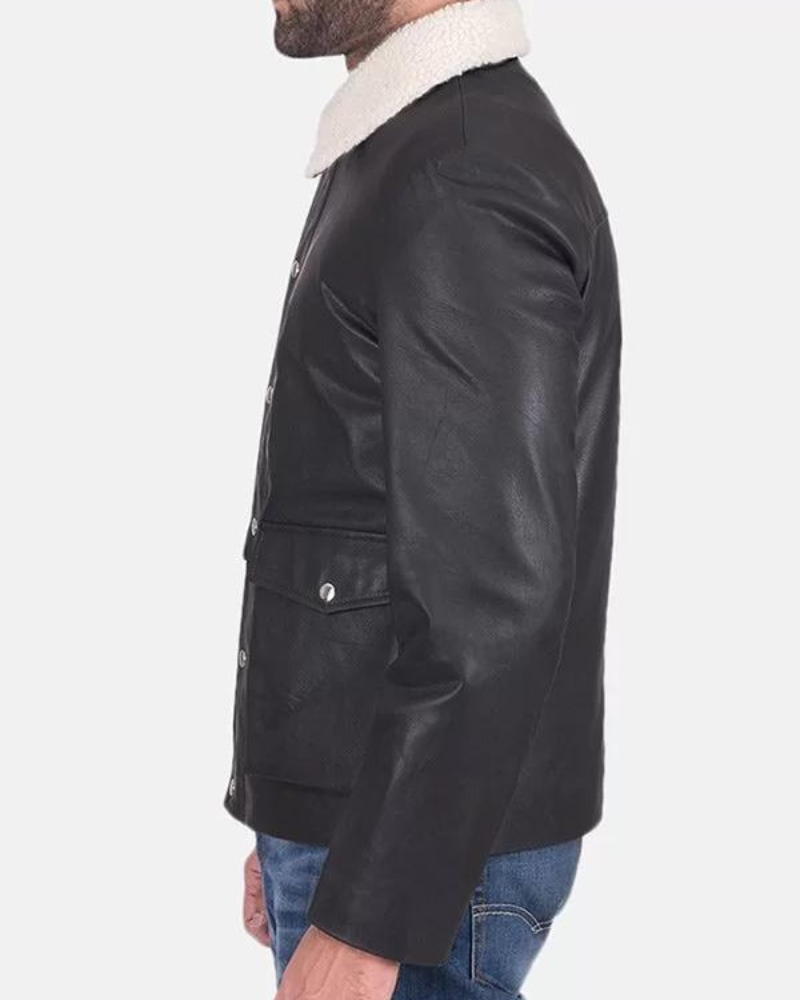 Men’s Flap Pockets Black Leather Jacket NYC Jackets
