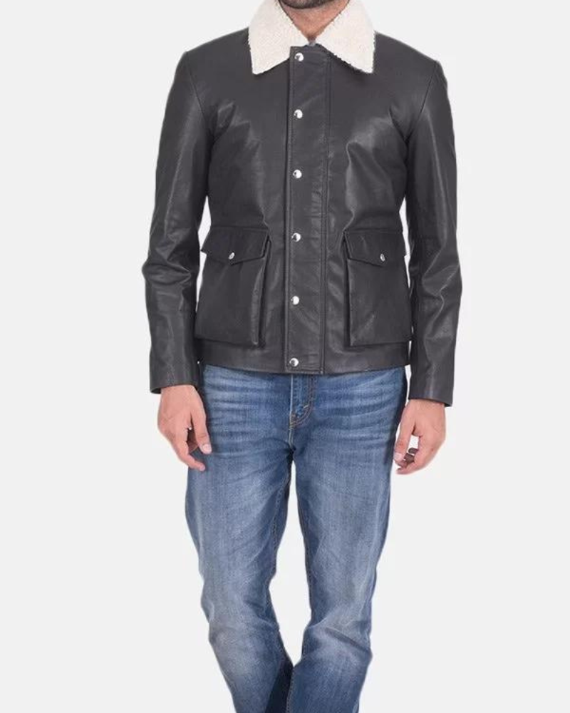 Men’s Flap Pockets Black Leather Jacket NYC Jackets