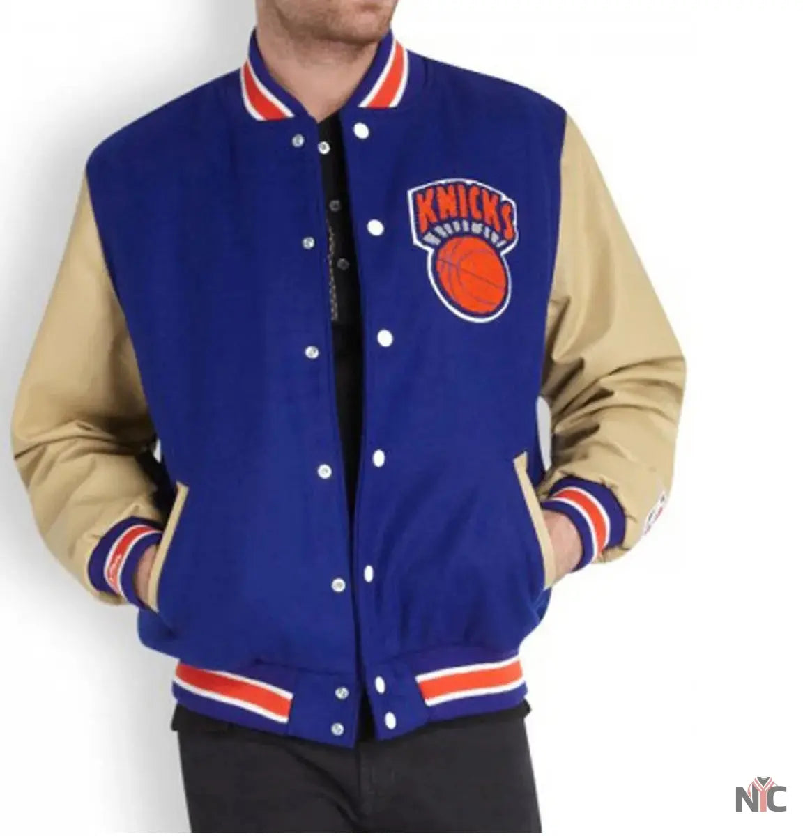 Mens New York Knicks Blue Letterman Jacket NYC Jackets