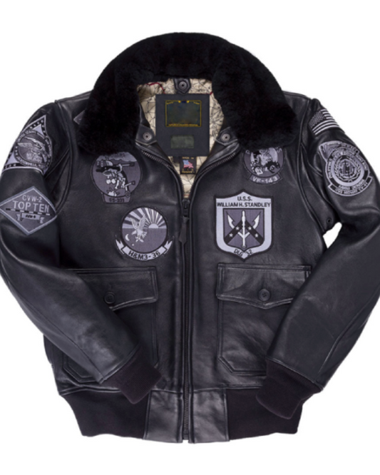 Top Gun Black Lambskin Leather Bomber Jacket