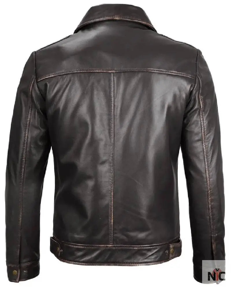 Mens Vintage Leather Rub Off Brown Casual Jacket NYC Jackets
