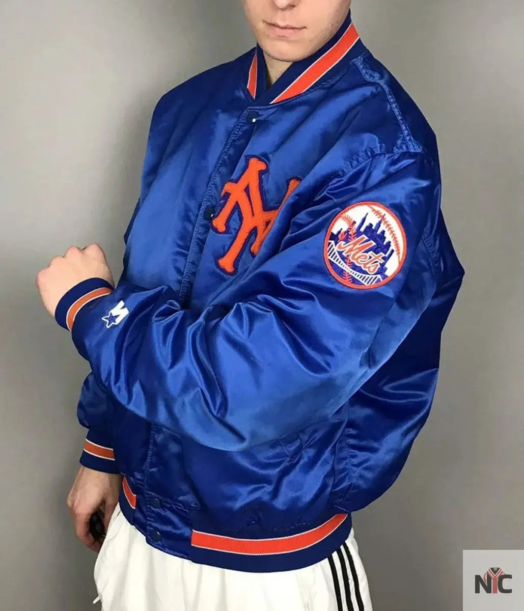 Mets New York Blue and White Satin Jacket NYC Jackets