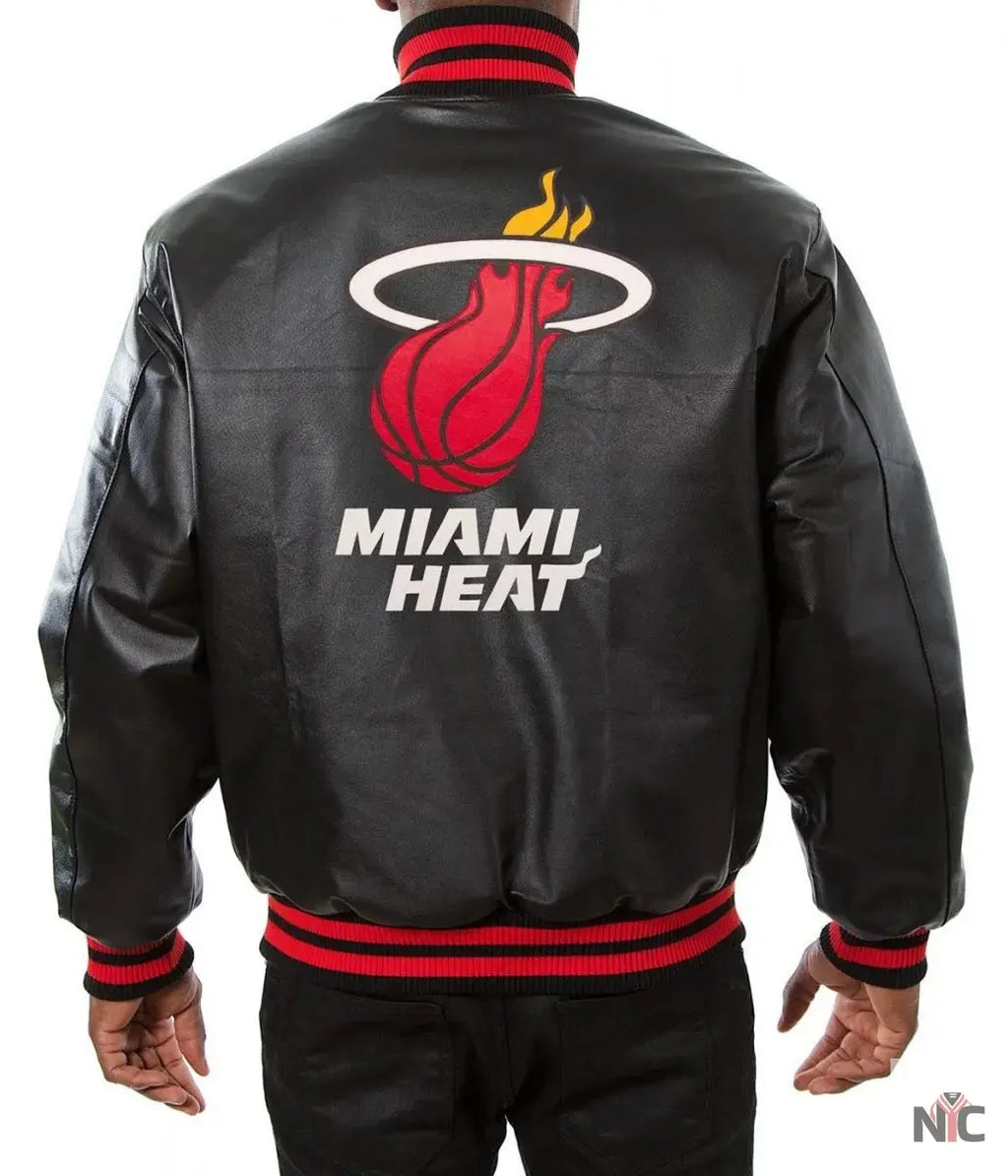 Miami Heat Black Leather Varsity Jacket NYC Jackets