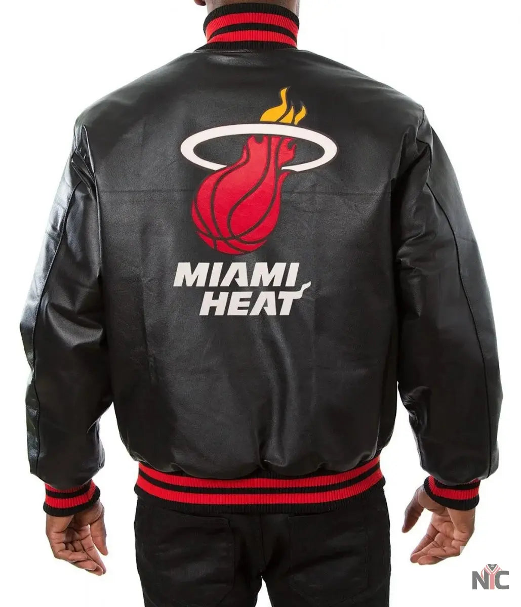 Miami Heat Black Leather Varsity Jacket NYC Jackets