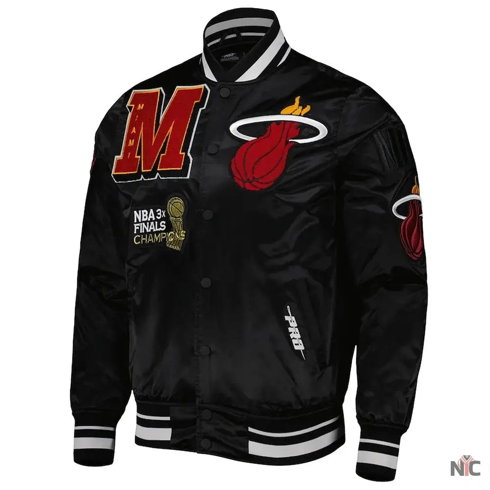 Miami Heat Mash Up Bomber Black Satin Jacket NYC Jackets