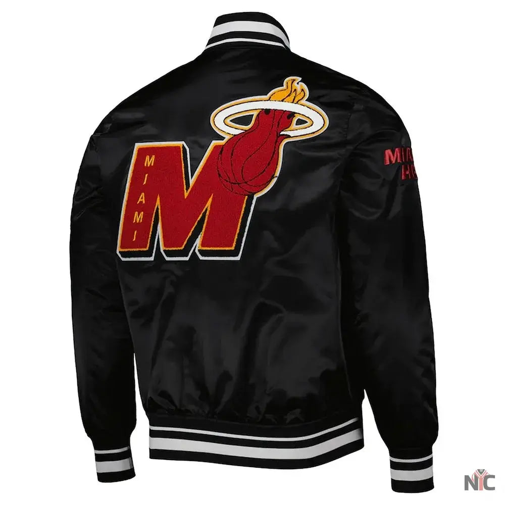 Miami Heat Mash Up Bomber Black Satin Jacket NYC Jackets