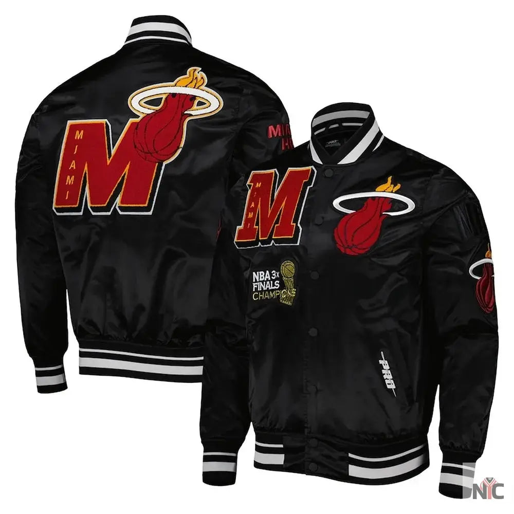 Miami Heat Mash Up Bomber Black Satin Jacket NYC Jackets