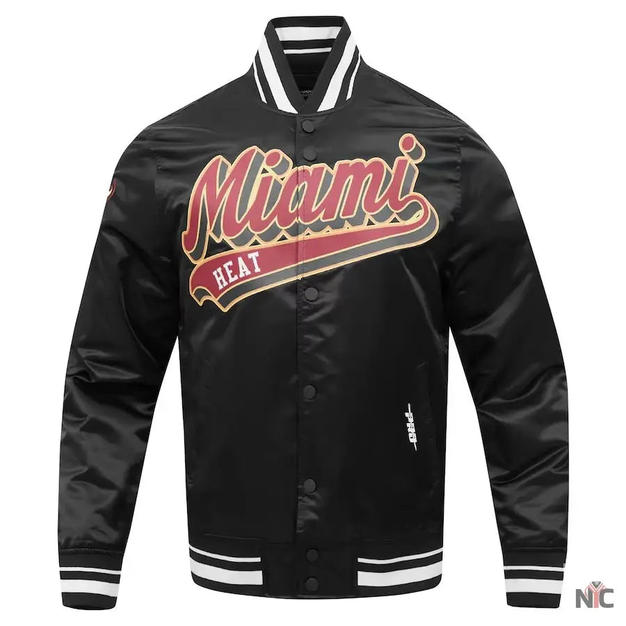 Miami Heat Script Tail Black Full-snap Satin Varsity Jacket NYC Jackets