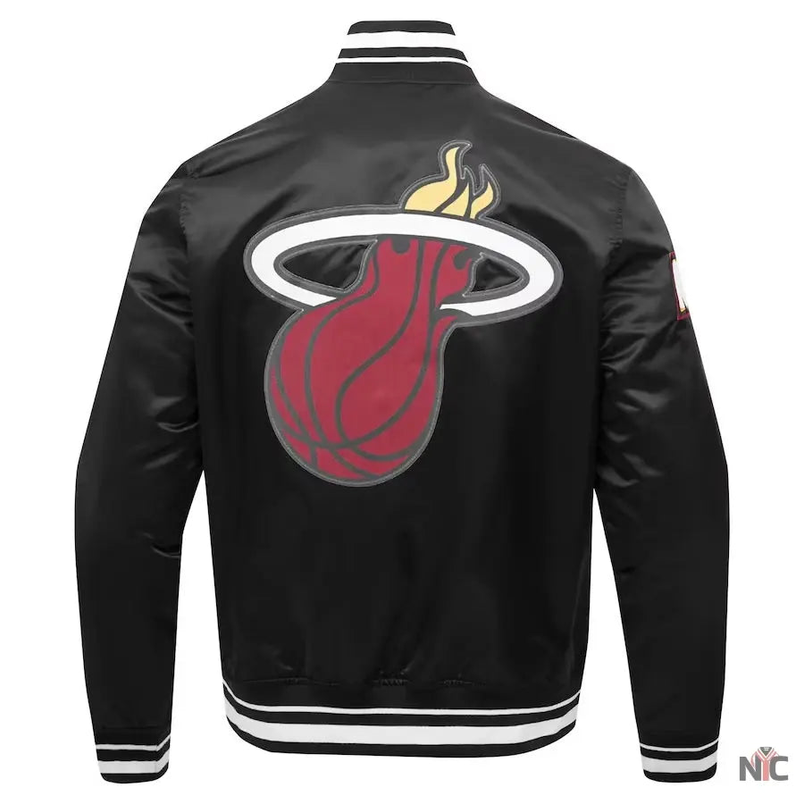 Miami Heat Script Tail Black Full-snap Satin Varsity Jacket NYC Jackets