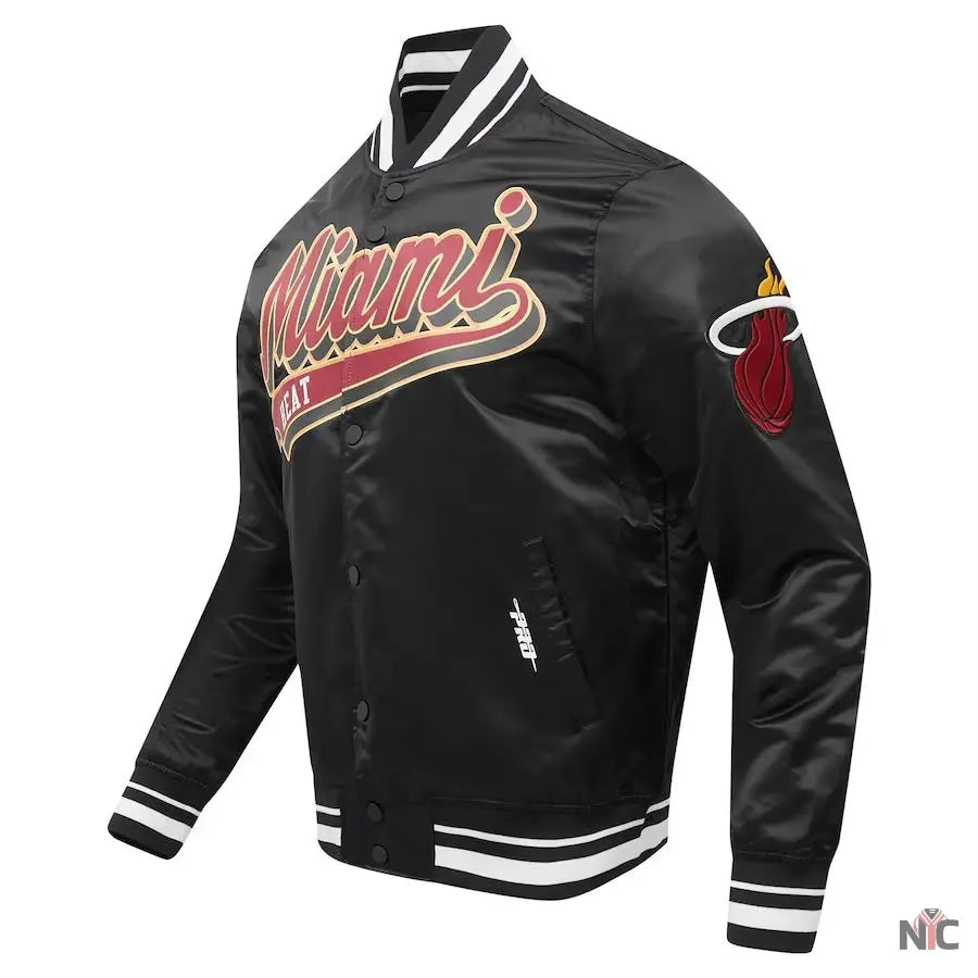 Miami Heat Script Tail Black Full-snap Satin Varsity Jacket NYC Jackets