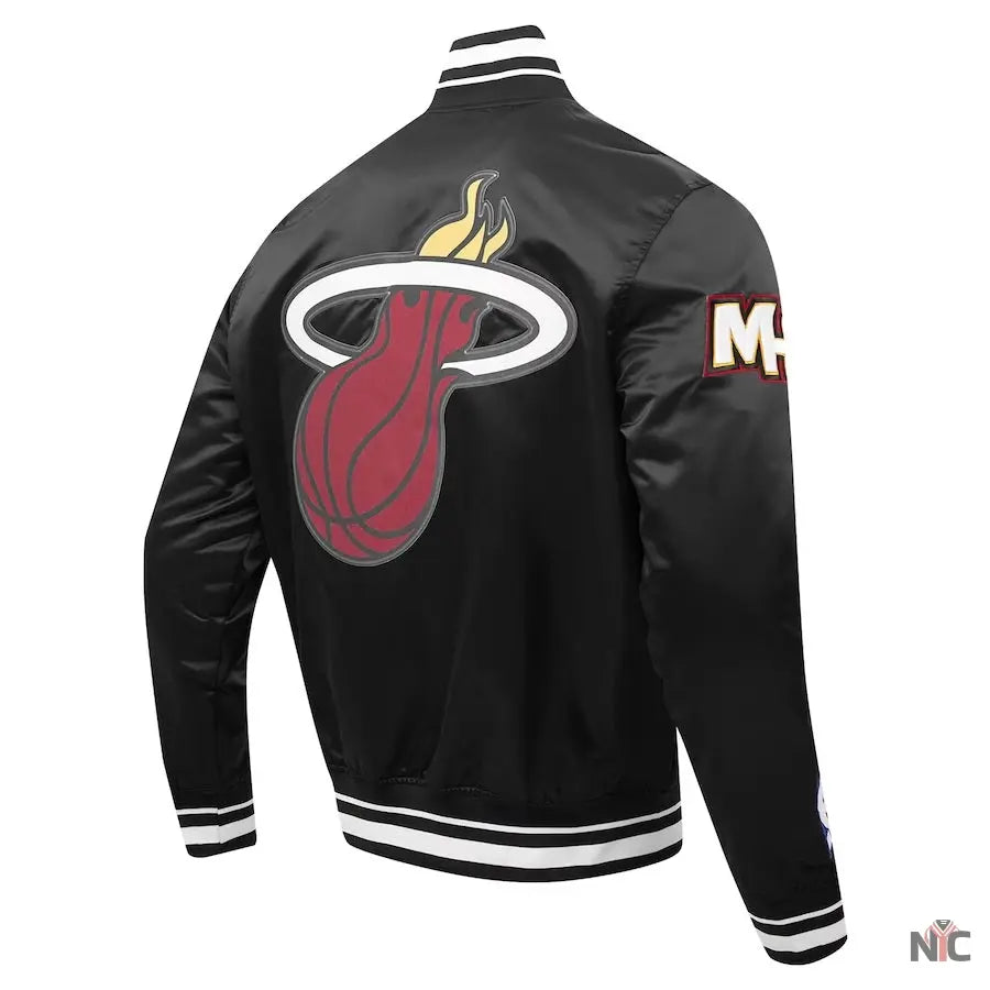 Miami Heat Script Tail Black Full-snap Satin Varsity Jacket NYC Jackets