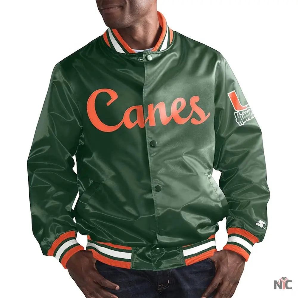 Miami Hurricanes OLine Green Satin Jacket NYC Jackets
