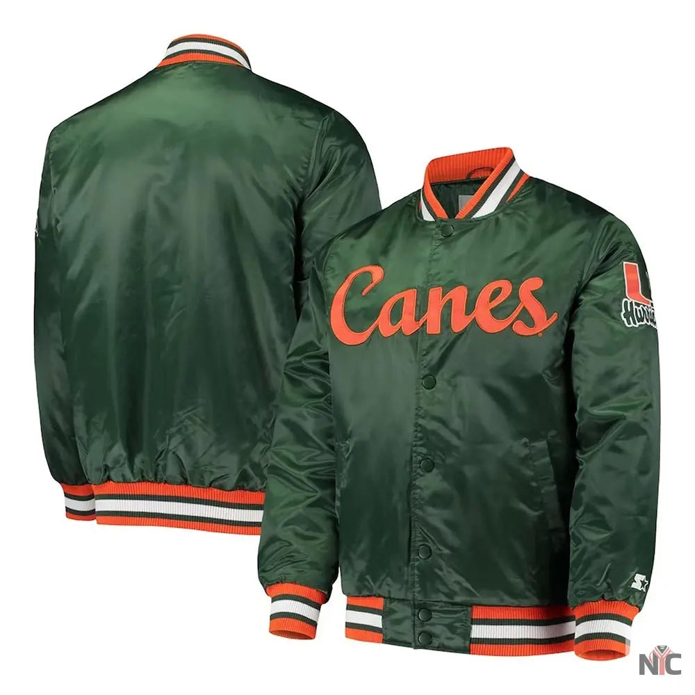 Miami Hurricanes OLine Green Satin Jacket NYC Jackets
