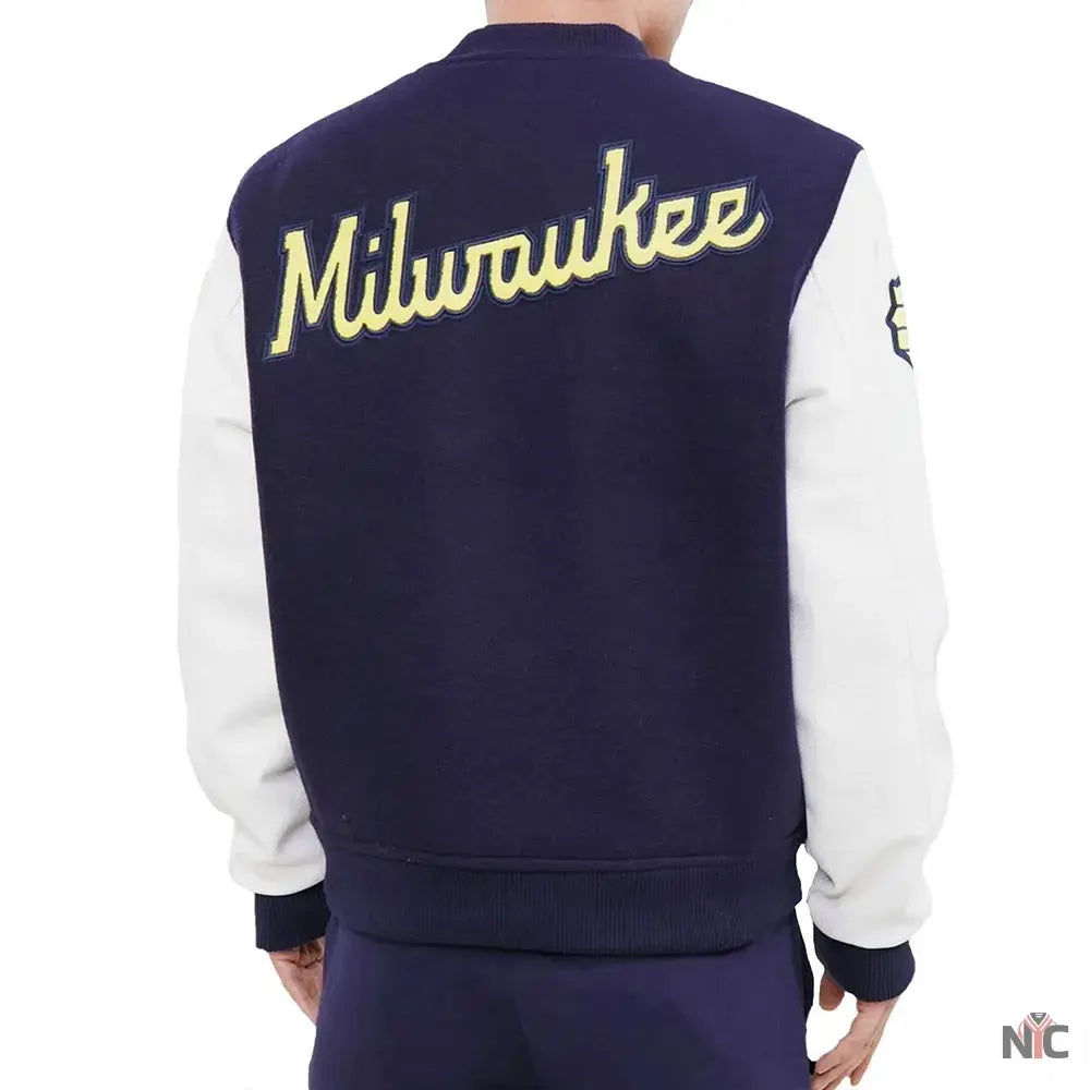 Milwaukee Brewers Blue and White Letterman Jacket NYC Jackets