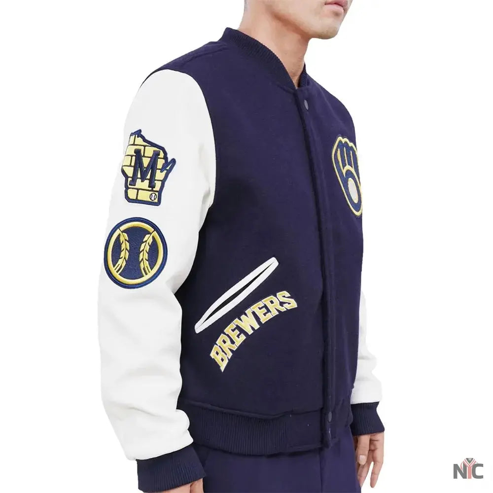Milwaukee Brewers Blue and White Letterman Jacket NYC Jackets