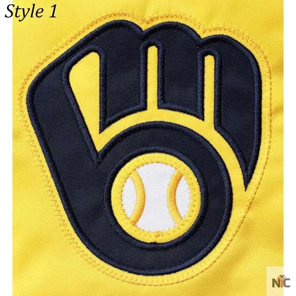 Milwaukee Brewers Gold and Navy Varsity Satin Jacket NYC Jackets