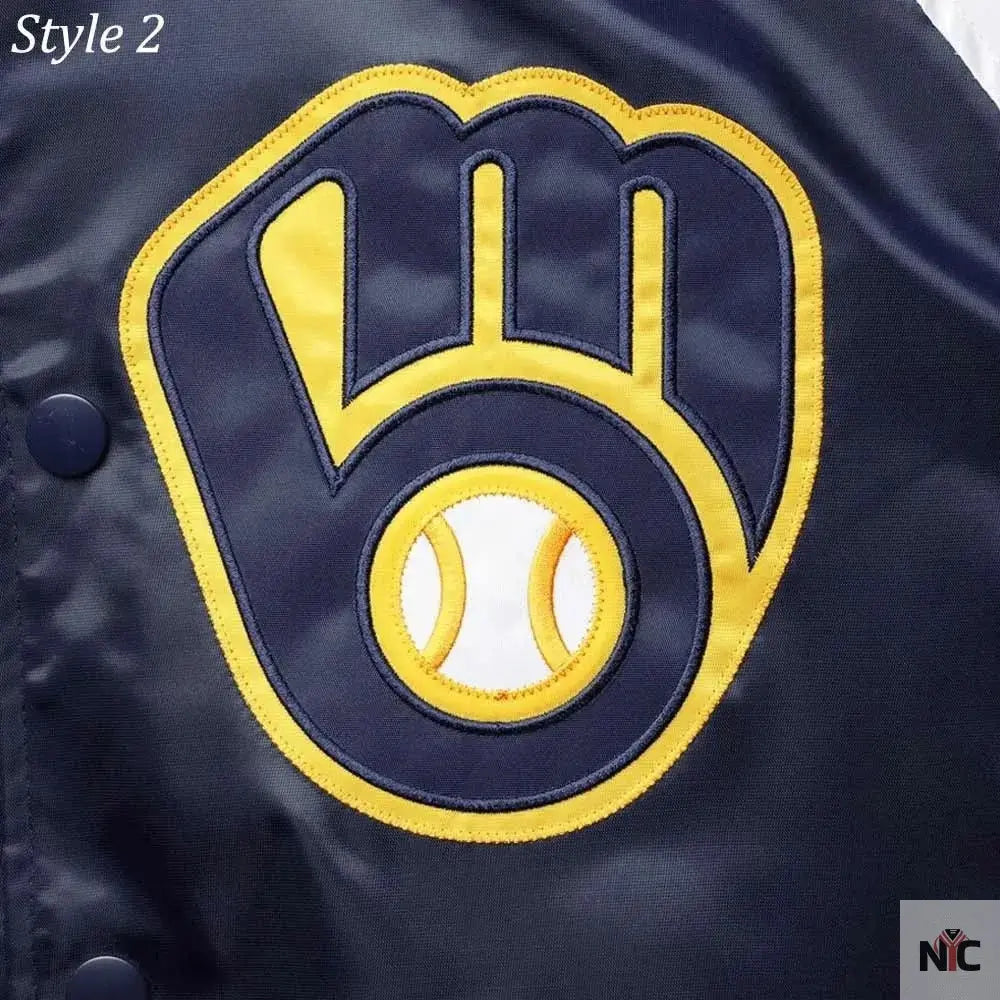 Milwaukee Brewers Gold and Navy Varsity Satin Jacket NYC Jackets