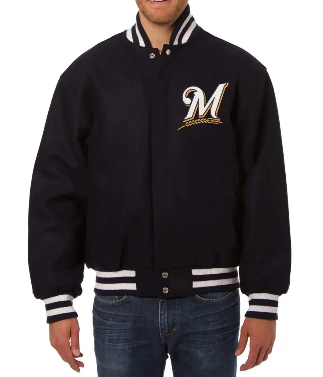 Milwaukee Brewers Handcrafted Logo Varsity Jacket NYC Jackets