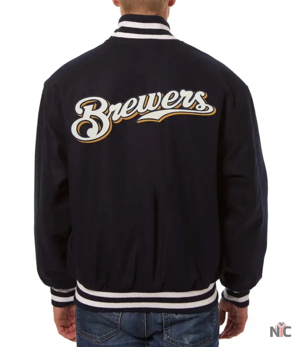 Milwaukee Brewers Handcrafted Logo Varsity Jacket NYC Jackets