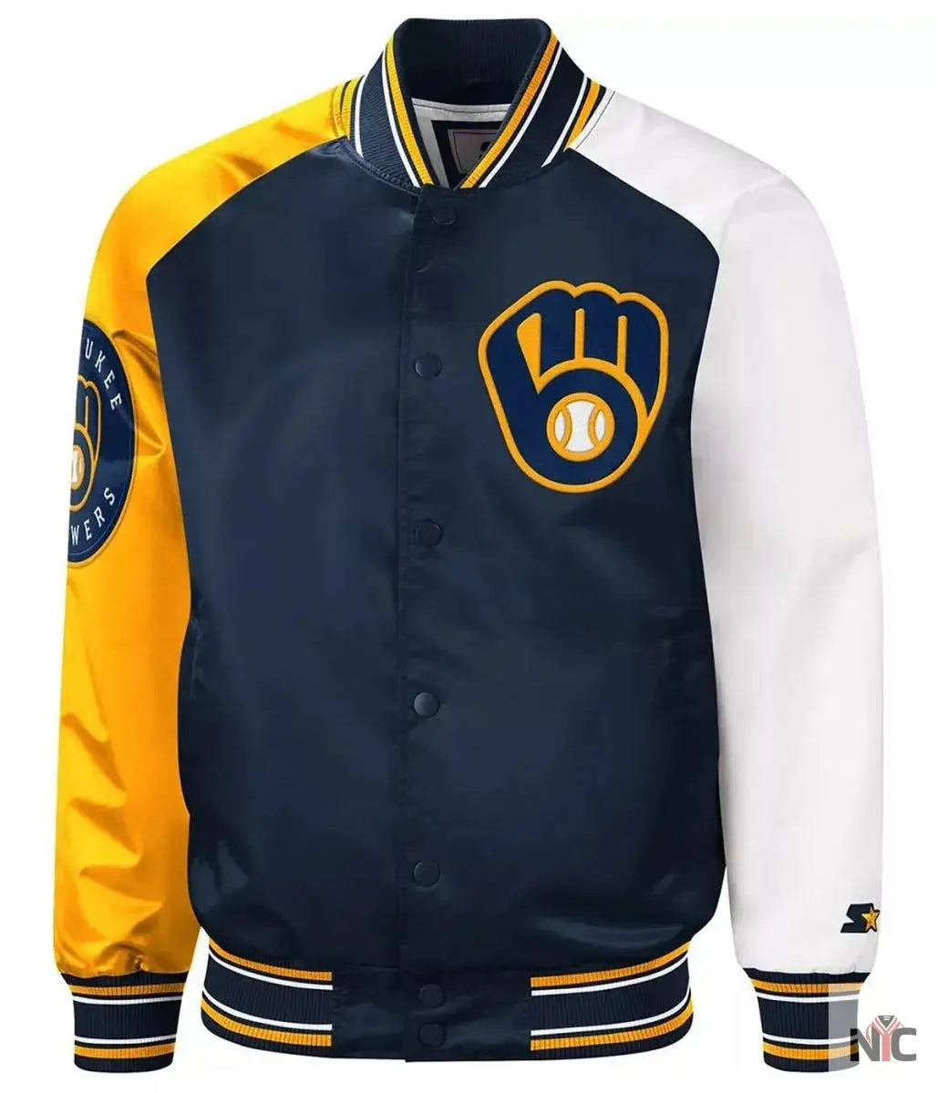 Milwaukee Brewers Reliever Satin Raglan Full-Snap Jacket NYC Jackets