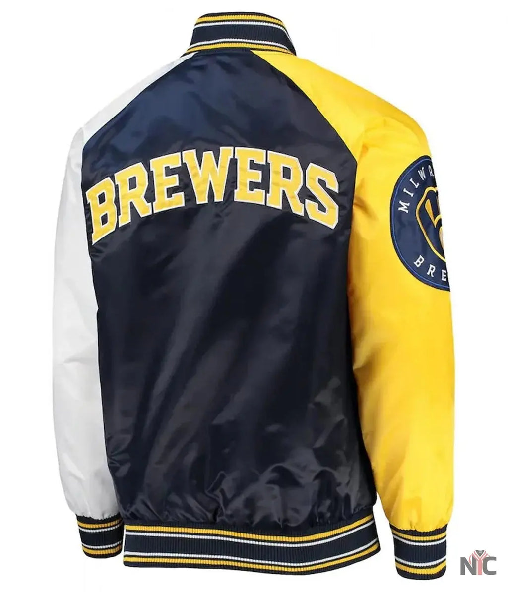 Milwaukee Brewers Reliever Satin Raglan Full-Snap Jacket NYC Jackets