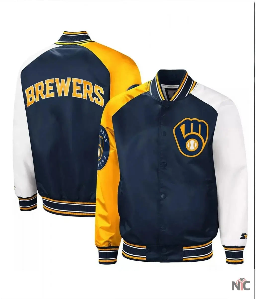 Milwaukee Brewers Reliever Satin Raglan Full-Snap Jacket NYC Jackets