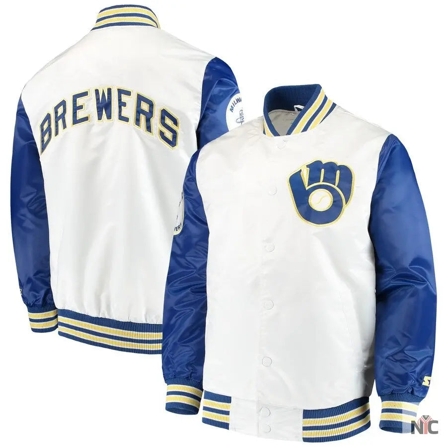 Milwaukee Brewers The Legend White Satin Jacket NYC Jackets