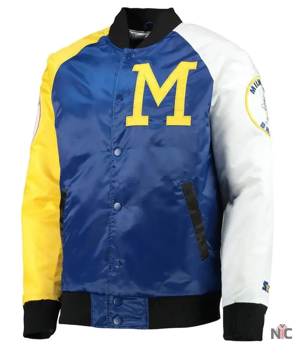 Milwaukee Brewers Tri-Color Full-Snap Satin Jacket NYC Jackets