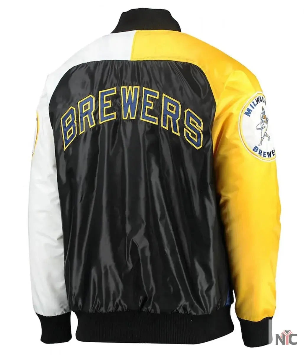 Milwaukee Brewers Tri-Color Full-Snap Satin Jacket NYC Jackets