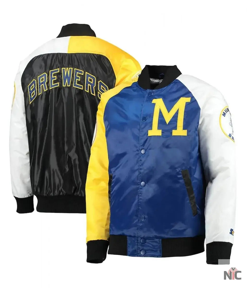 Milwaukee Brewers Tri-Color Full-Snap Satin Jacket NYC Jackets