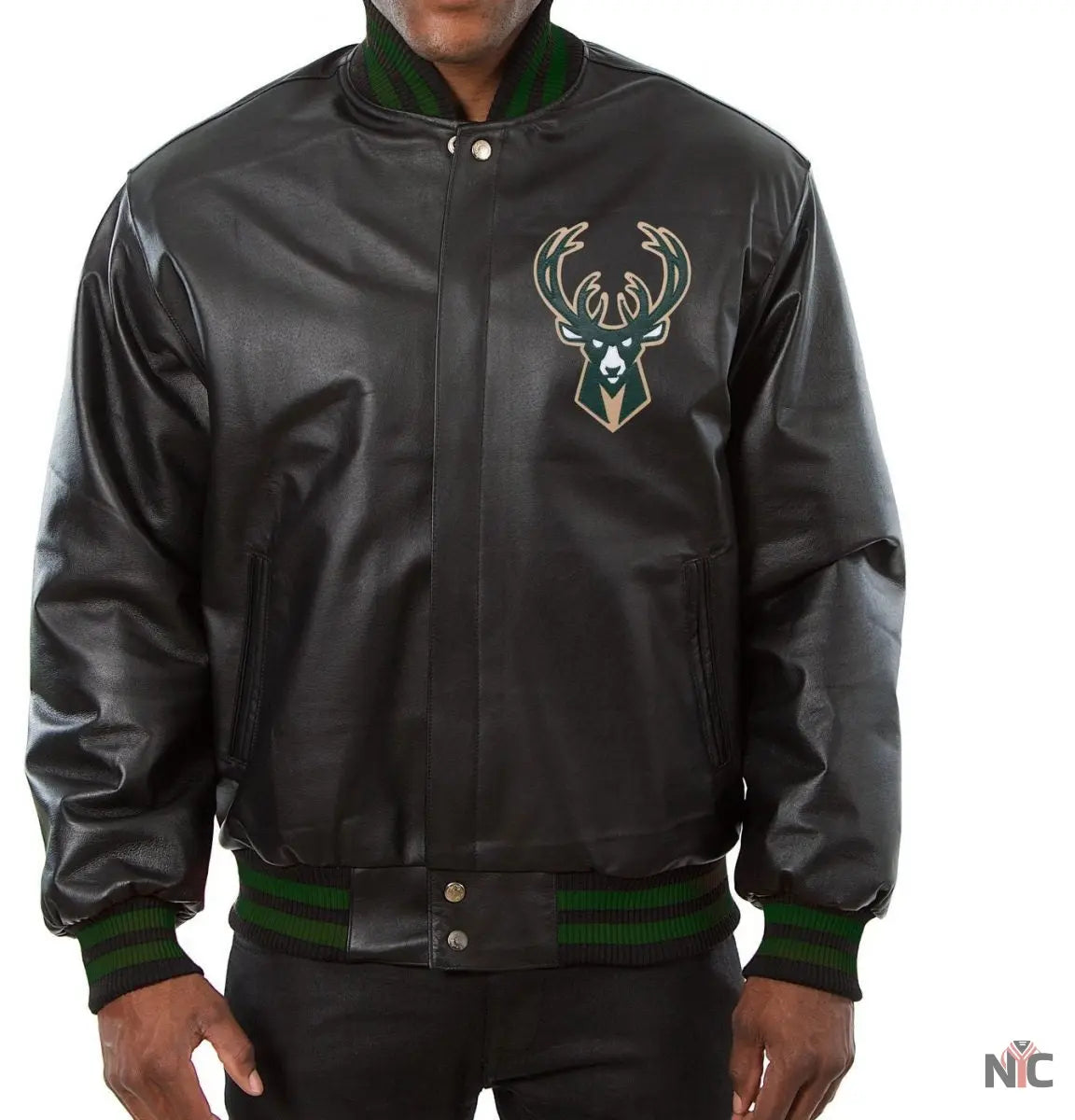 Milwaukee Bucks Black Leather Varsity Jacket NYC Jackets