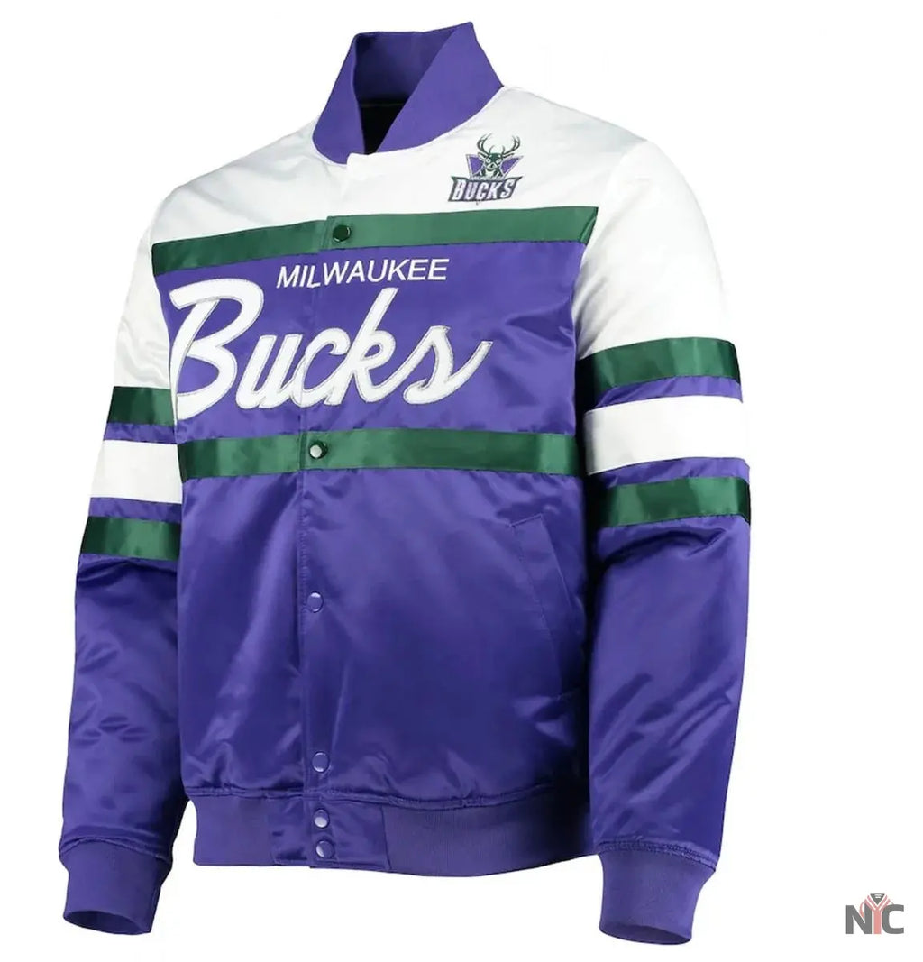 Milwaukee Bucks Hardwood Classics Script Purple Satin Jacket NYC Jackets