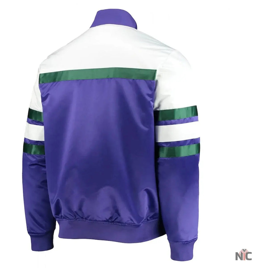 Milwaukee Bucks Hardwood Classics Script Purple Satin Jacket NYC Jackets