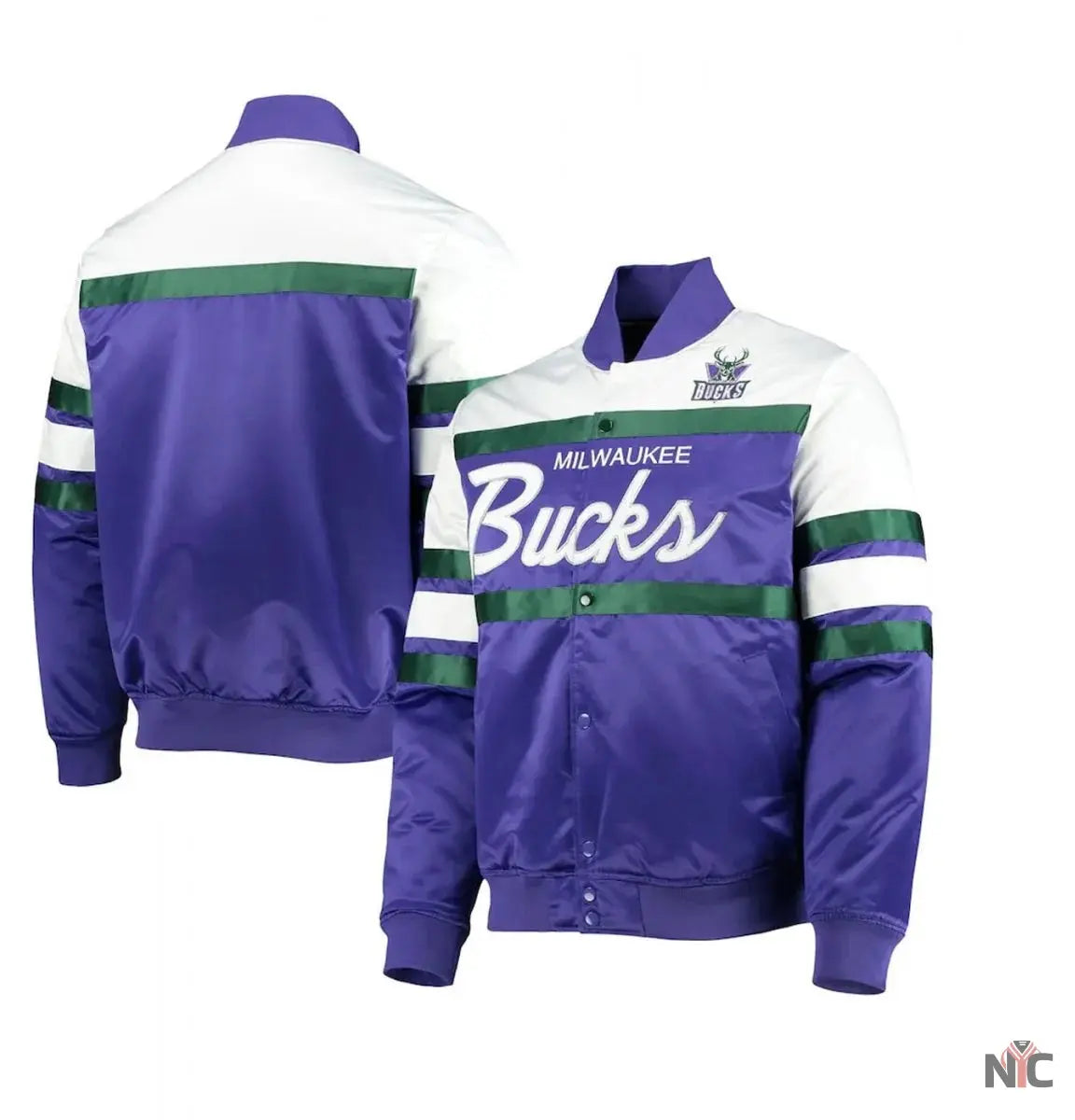 Milwaukee Bucks Hardwood Classics Script Purple Satin Jacket NYC Jackets