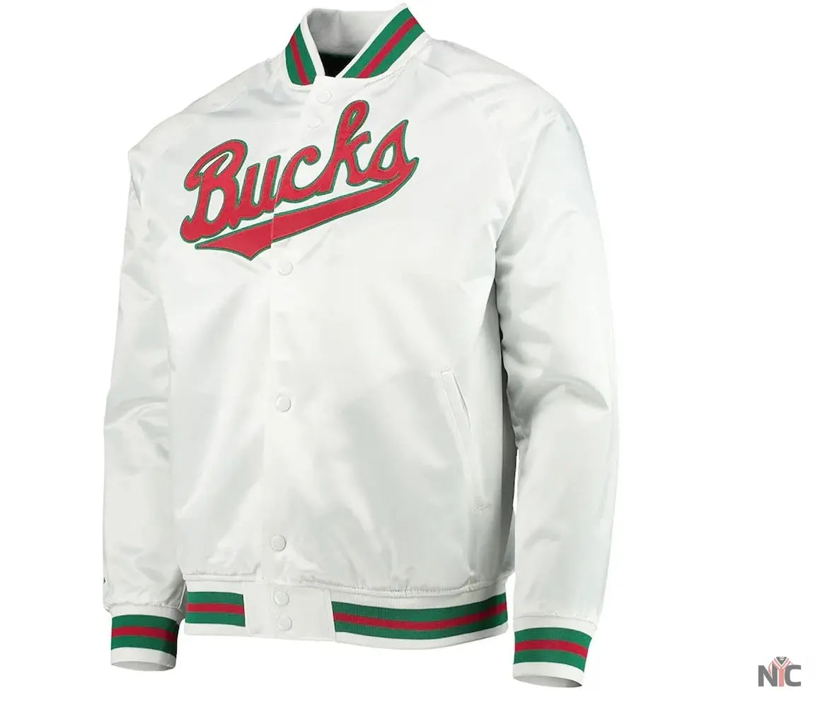 Milwaukee Bucks Hardwood Classics White Satin Jacket NYC Jackets