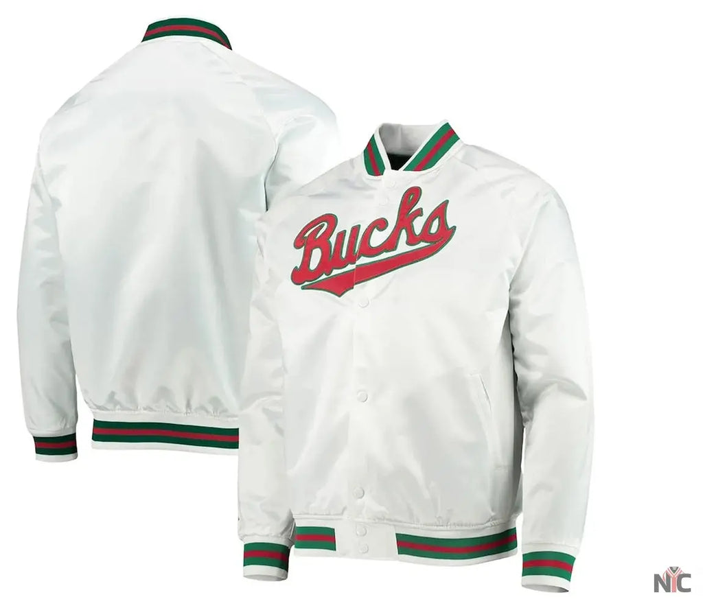 Milwaukee Bucks Hardwood Classics White Satin Jacket NYC Jackets