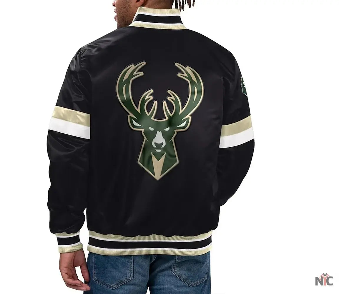 Milwaukee Bucks Home Game Black Satin Jacket NYC Jackets