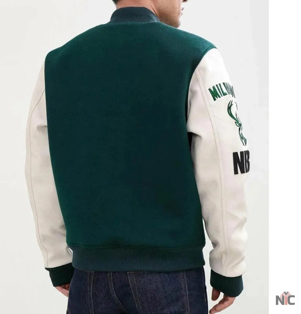 Milwaukee Bucks Letterman Green and White Jacket NYC Jackets