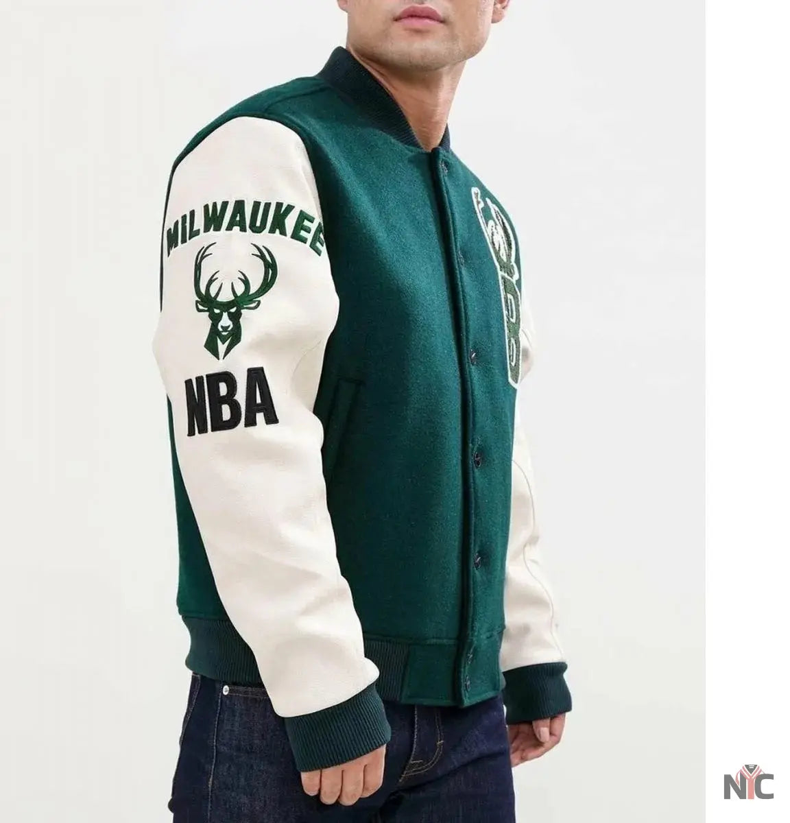 Milwaukee Bucks Letterman Green and White Jacket NYC Jackets
