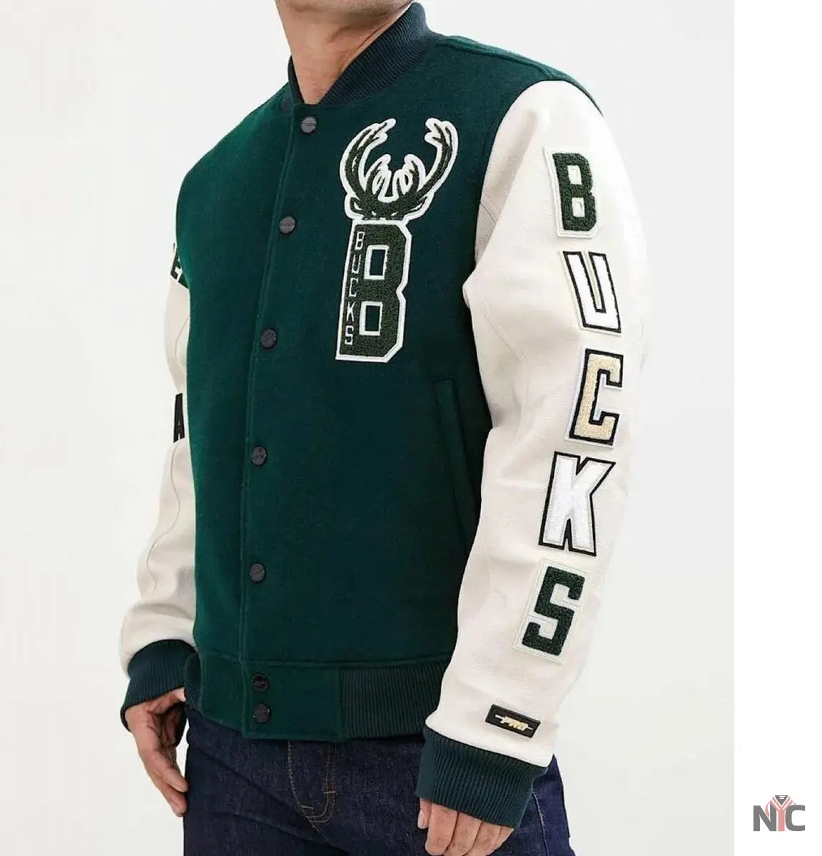 Milwaukee Bucks Letterman Green and White Jacket NYC Jackets