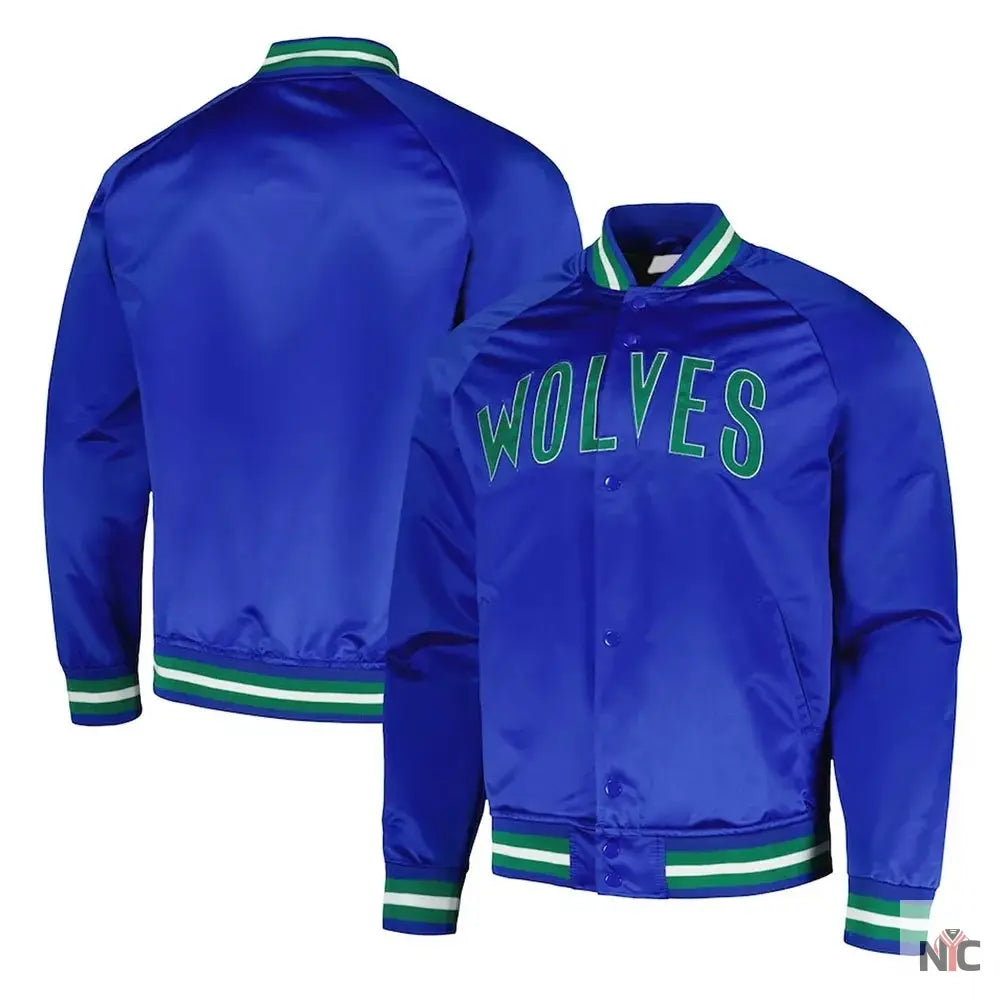 Minnesota Timberwolves Throwback Wordmark Blue Jacket NYC Jackets