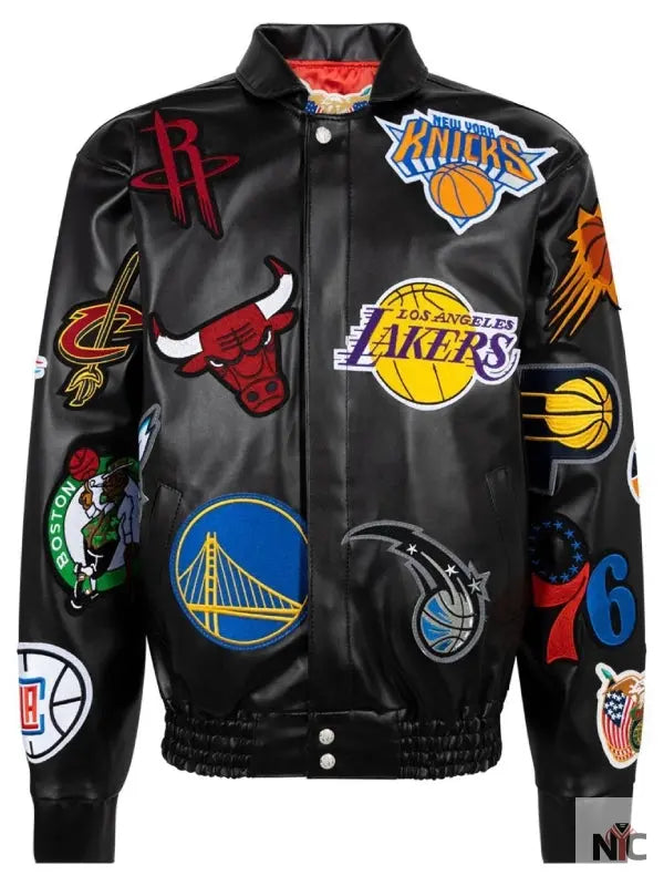 NBA Collage Faux Leather Jacket NYC Jackets