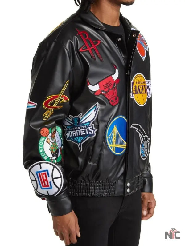 NBA Collage Faux Leather Jacket NYC Jackets