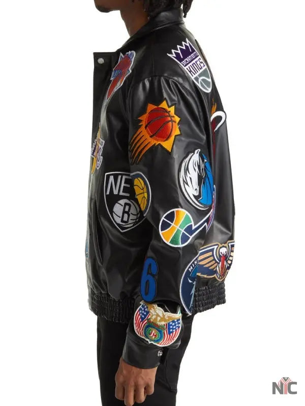 NBA Collage Faux Leather Jacket NYC Jackets