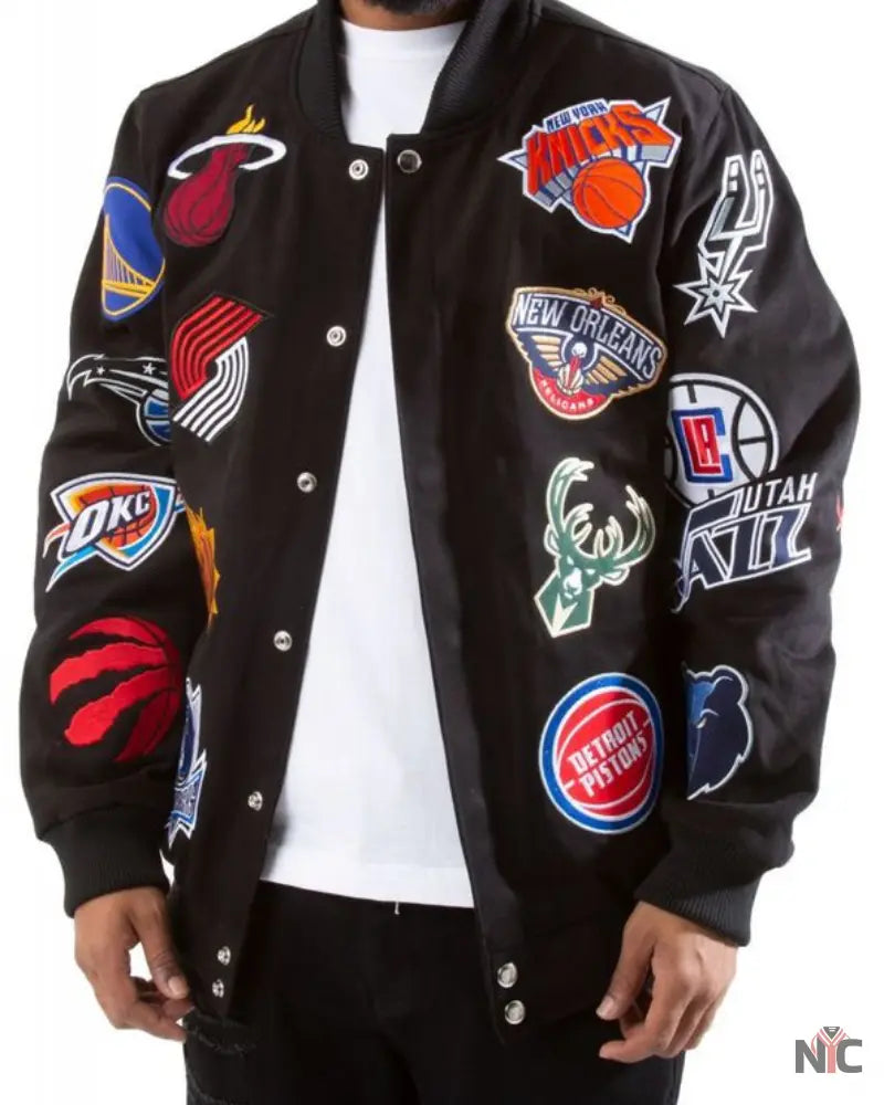 NBA Collage Patch Bomber Jacket NYC Jackets