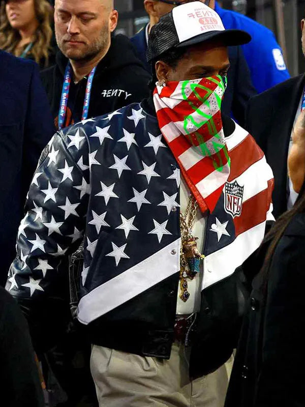 NFL Super Bowl ASAP Rocky USA Flag Leather Jacket NYC Jackets