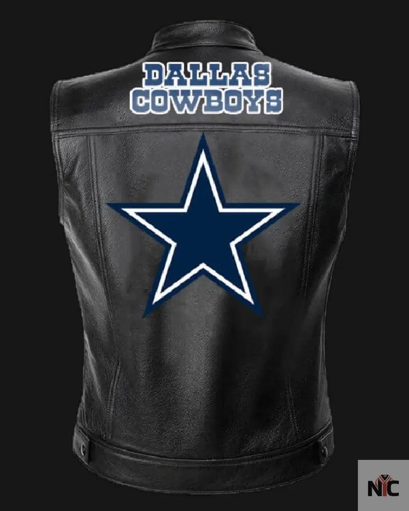 NFL Team Dallas Cowboys Black Leather Vest NYC Jackets