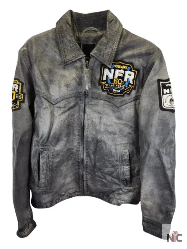 NFR Las Vegas 2018 Grey Distressed Leather Jacket NYC Jackets